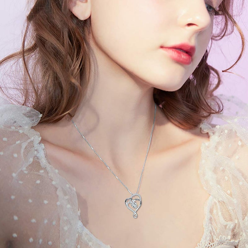 FLYOW Mom Christmas Gifts,Sterling Silver Mother and Son Forever Love Infinity Heart Pendant Necklace for Women Best Birthday Jewelry Mother's Day Present from Son - Image 2
